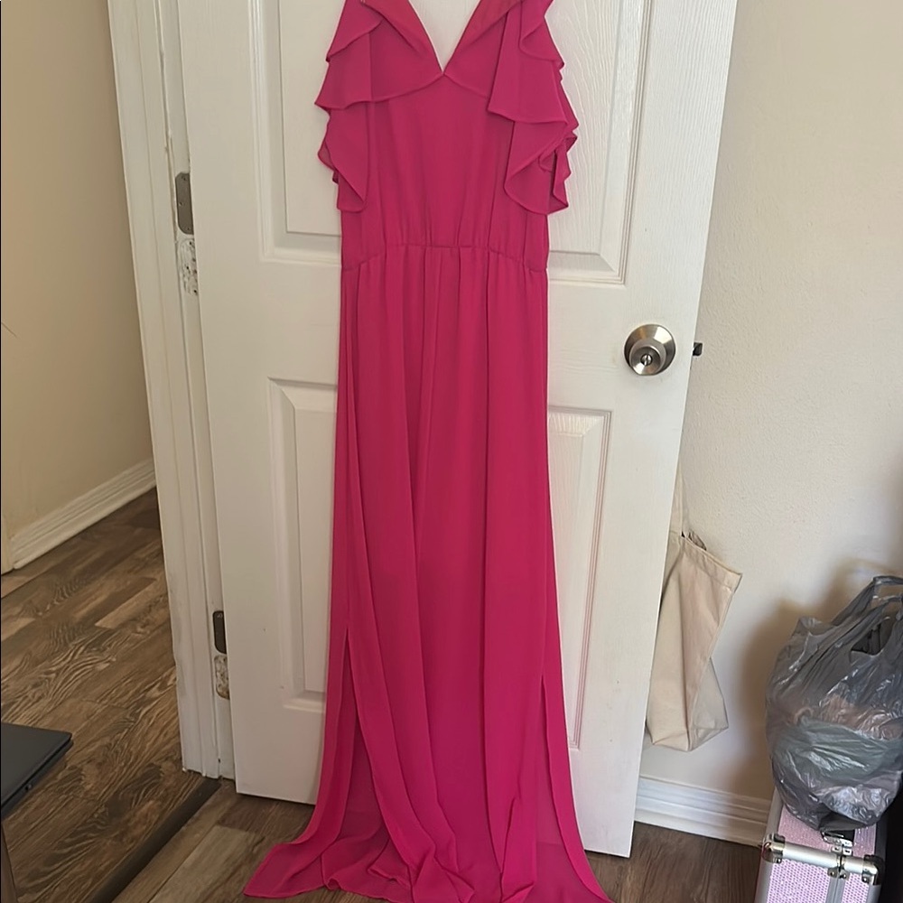 Eesome Pink Flutter Sleeve V-Neck Gown - Picture 3 of 3